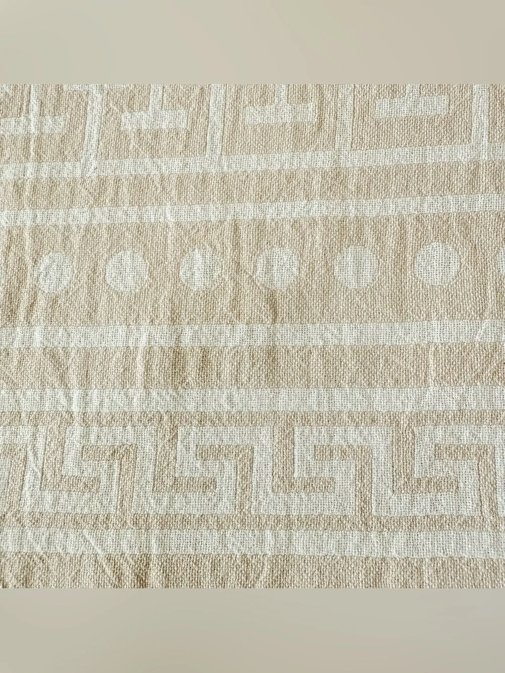 Turkish Cotton Hand Towel Greek Key Beige White Fringe Neutral‎ Fast Drying